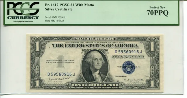 Fr 1617 1935G $1 Silver Certificate 70 Ppq ***Perfect New***