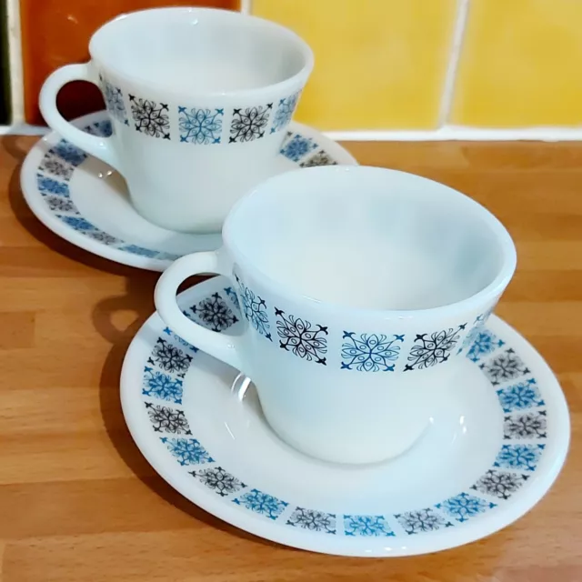 JAJ James A Jobling Pyrex Chelsea Set of 2 Cups and Saucers c1967 Vintage