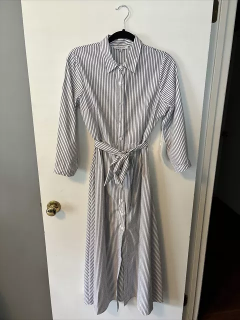 Purple Snow Stripe Button Down Dress Size M New