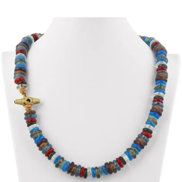 African Trade beads Handmade necklace recycled glass brass Krobo Ashanti jewelry