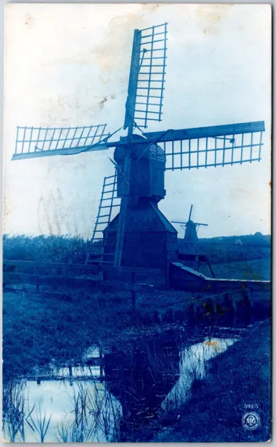 Berlin Steglitz, 1907 Windmills near Stream, Water Reflection, Vintage Postcard