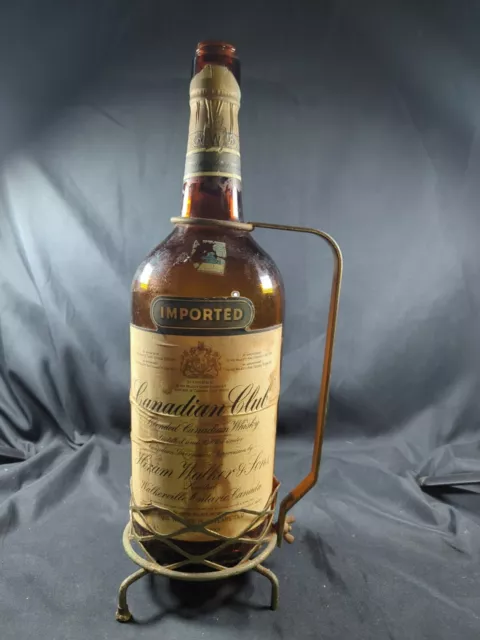 VINTAGE 1950 LIQUOR BOTTLE (EMPTY)  CANADIAN CLUB BLENDED WHISKY W Holder Rare