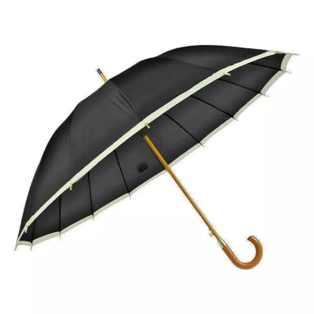 Ombrello Da Pioggia 16 Stecche Nero Con Bordino Asta Rigida Automatico G530B