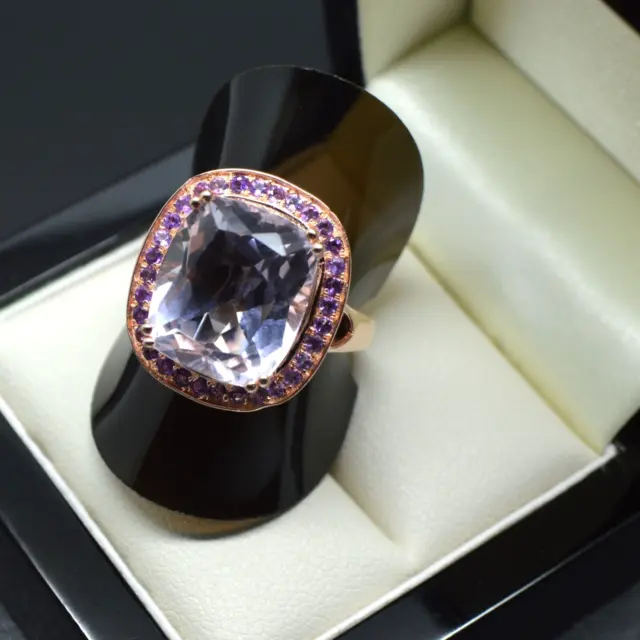 Sterling Silver 925 TGGC Ring ROSE GOLD PLATED AMETHYST SIZE N 1/2 Gift for Her
