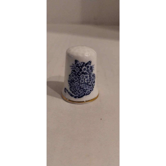 Calico Cats Staffordshire  England Fine Bone China Blue and White Thimble