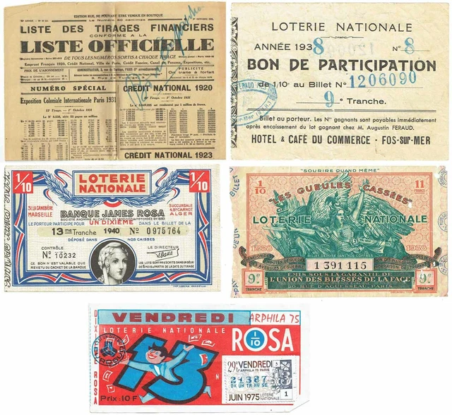 5 documents LOTERIE NATIONALE 1920 - 1975