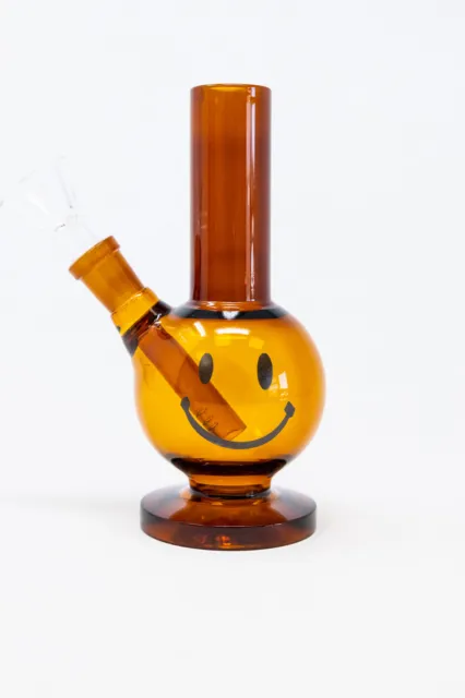 Hookah Water Pipe Glass 5" Amber Smiley Face Glass Tobacco Bong