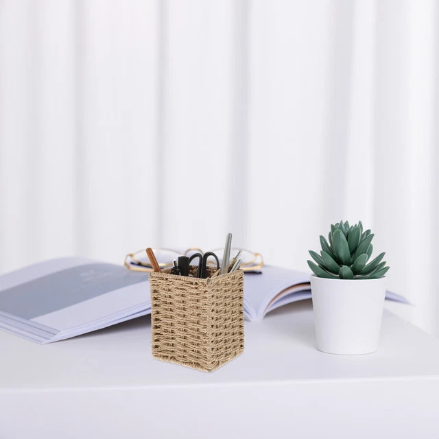 Angoily Panier rond avec couvercle pour le rangement, panier décoratif en corde de coton tissé avec couvercle, panier pour salon, chambre à coucher