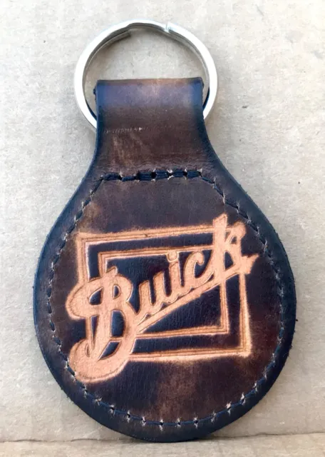 Vtg Leather BUICK 1913-1930 Logo Hand Tooled Key Fob Keychain Dealer Promo