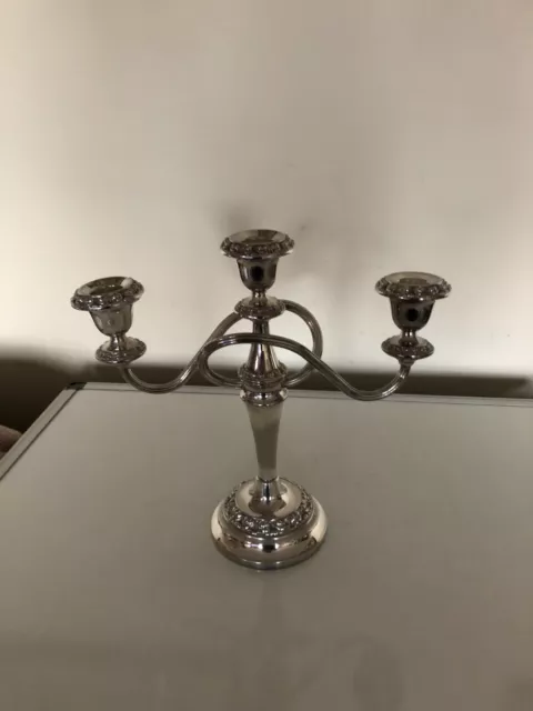 Silver Plated Three Sconced Candelabra On A Round Foot (Lanthe. England)