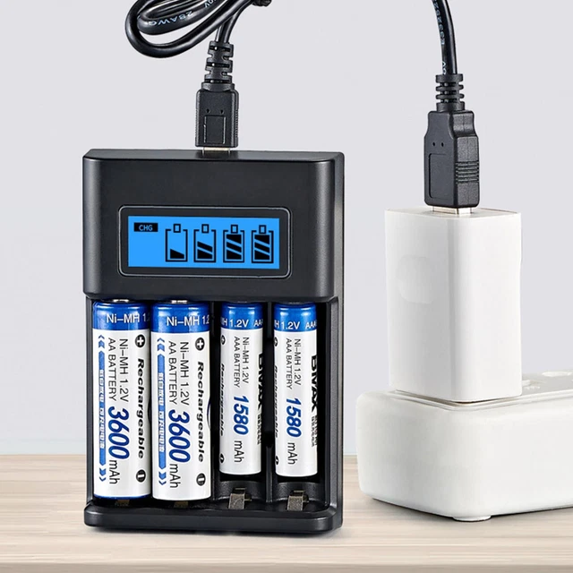 4 Slots Smart Battery Charger LED Display for Rechargeable Batteries