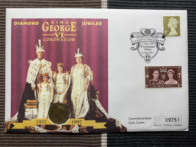 1997 George VI Coronation Jubilee with 1937 threepence Mercury coin cover PNC