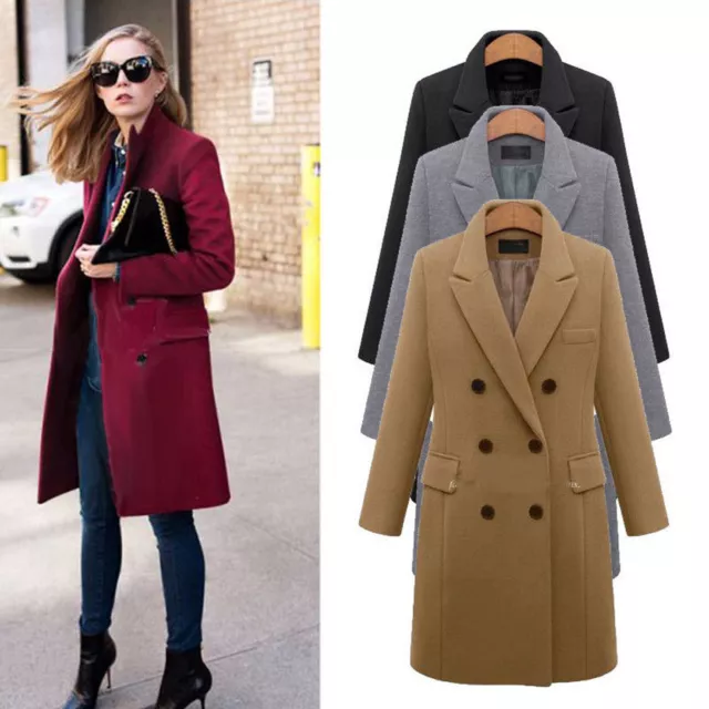 Coats for Nurses Women's Winter Faux Wool Thin Coat Trench Jacket Ladies Slim