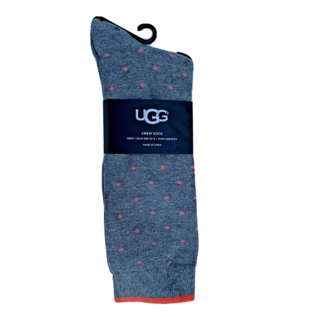 UGG mens crew socks charcoal gray polka dot size 10-13 cotton blend
