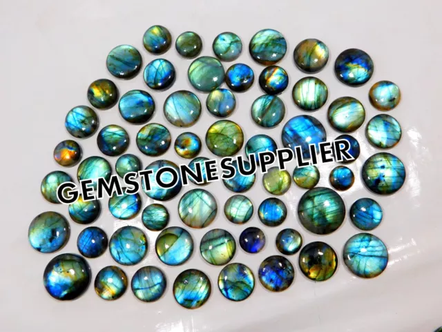 500.CT Naturel Labradorite Rond Cabochon Bijoux Fabrication Gemme Vente en Lot