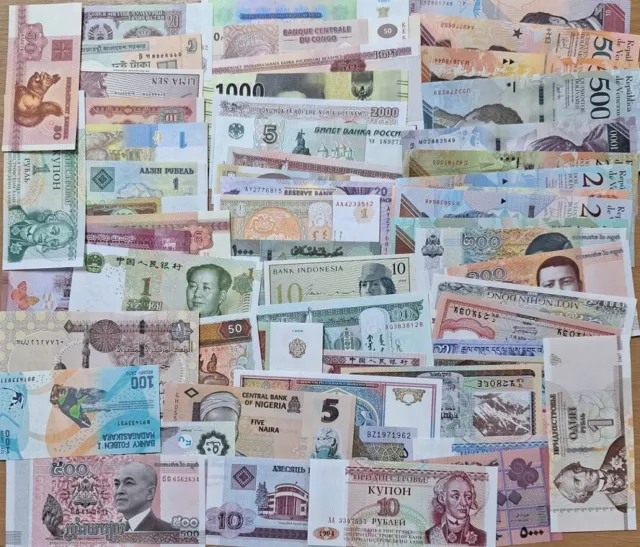 World Banknotes Lot Set 60 Pcs different notes ALL UNC