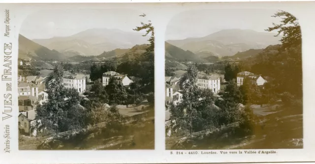 STEREOSCOPE Stereoview / LOURDES VUE VERS LA VALLEE D'ARGELES