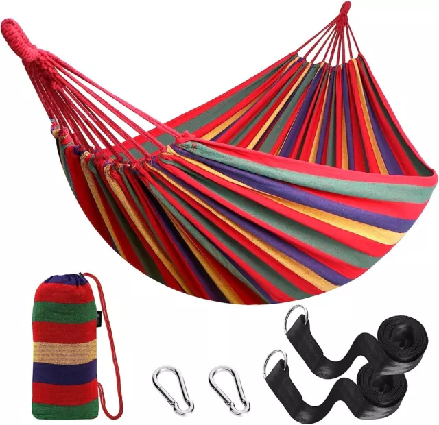 Anyoo Cotton Hammock Comfortable Fabric with Tree-Friendly Straps Durable Red 2