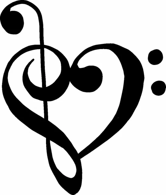 Treble & Bass Clef Heart Vinyl Decal