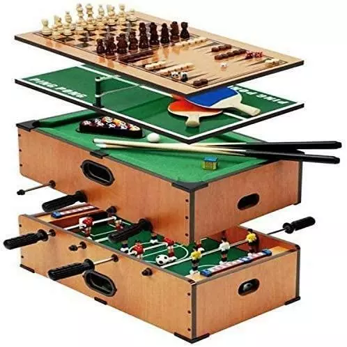 5-In-1 Indoor Games Tabletop Set Bar Football Pool Ping Pong Backgammon Chess