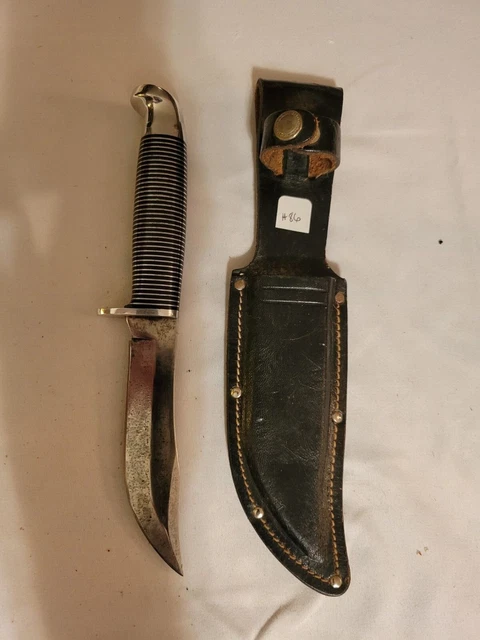 Vintage Western Knife with unique metal handle and sheath