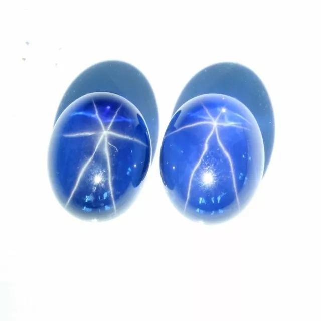 Pair Floating Star Blue Sapphires Translucent Lab Created 14x11 mm 25.15 tcw 2