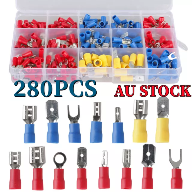 280X Assorted Crimp Terminals Electrical Wire Connectors Insulated Spade Kit AU