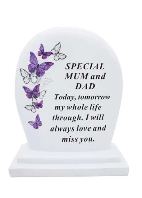 MUM & DAD - Rounded Butterfly Memorial Grave Ornament Plaque Tribute