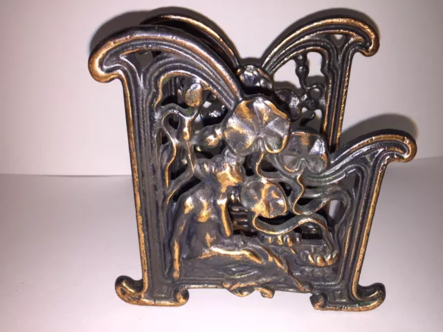 Art Nouveau  Bronze Maiden With Lillies Decorative Arts Antique Letter Holder