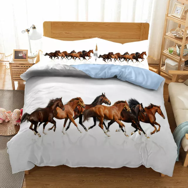 Great Snow Horse 3D Quilt Duvet Doona Cover Set Single Double Queen King Print