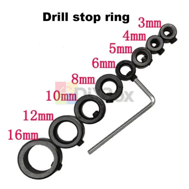 9Pcs Bit Positioner Small Wrench Drill Depth Stop Ring 3-16mm Drill Bit Limiter