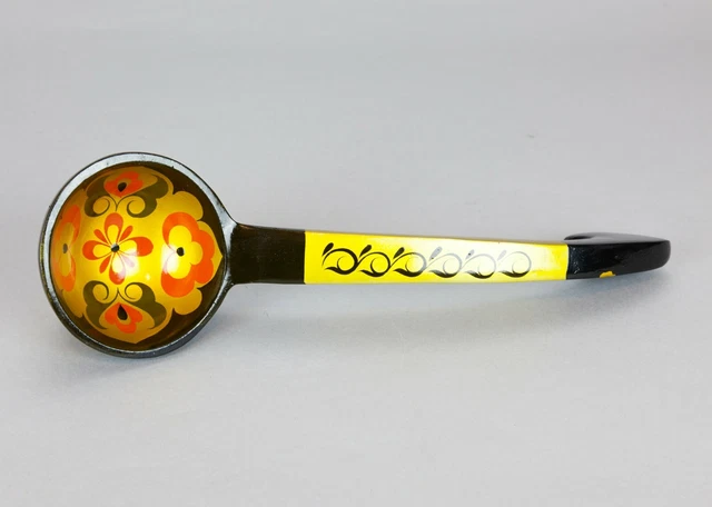 Vintage Russian Khokhloma Lacquered Wooden Ladle Hand Made Mestolo Russo soviet