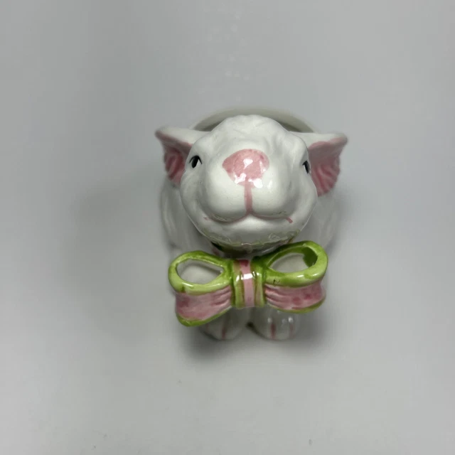 BLOOM-RITE CERAMIC BUNNY WITH BOW PLANTER Succulent Pot Pink And White ...