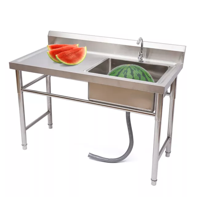 Kitchen Sink Prep Table 1 Compartment 1 Drainboard W/ Faucet Stainless Steel NEW