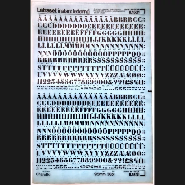 LETRASET • IL1531 • Charette • 36pt 9.5mm (Dry Transfer Letters)