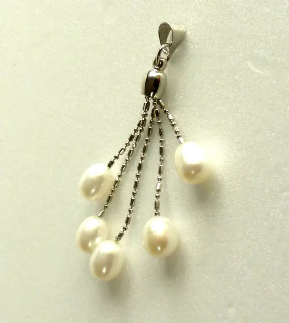 Women Lady 5 White Freshwater Real Pearl 5.5cm Very Long Drop Pendant Only UK