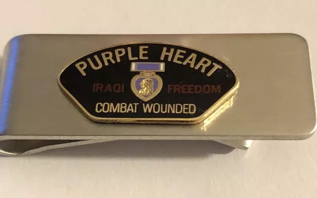 IRAQI FREEDOM COMBAT WOUNDED PURPLE HEART MONEY CLIP Stainless Steel NEW IN BOX