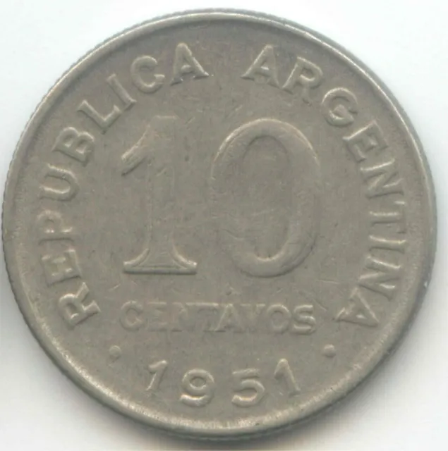 ARGENTINA 1951 10 Centavos Ten Cents Republica Argentina Coin Jose De San Martin