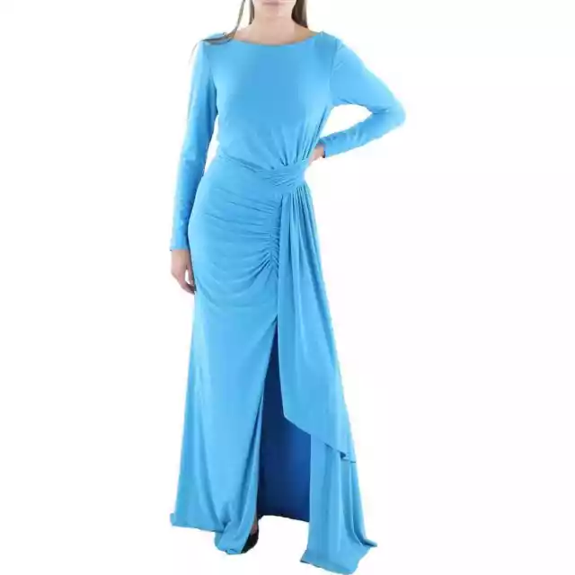 Ieena for Mac Duggal Womens Blue Boatneck Maxi Evening Dress Gown 12