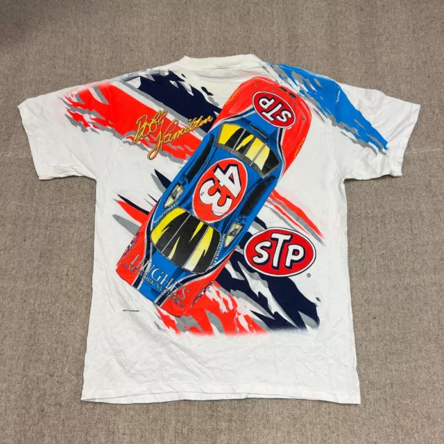 Vintage Nascar Shirt Mens XL White 1990s Bobby Hamilton Racing Cars STP AOP 3