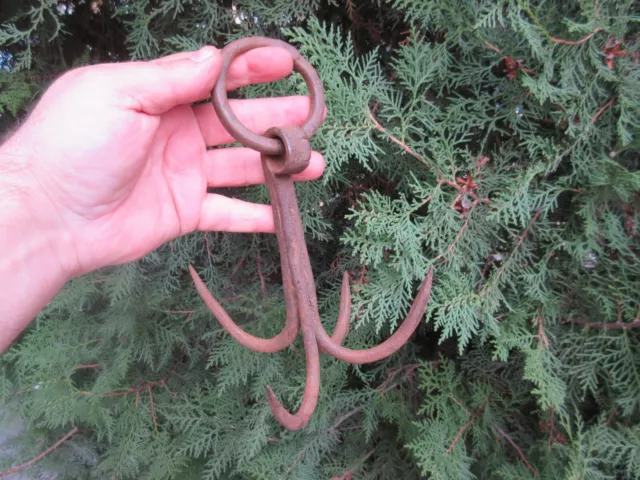 Vtg Antique Primitive Forged Quadruple Meat,Chase,Herbs Grappling Hook Hanger