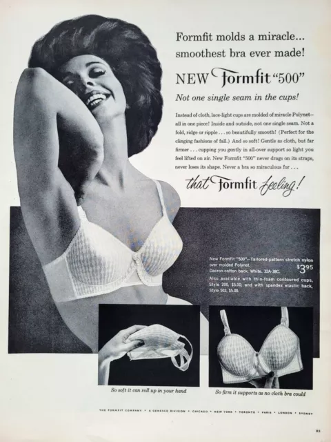 1961 FORMFIT 500 BRA LINGERIE- Not One Single Seam - Vintage Print