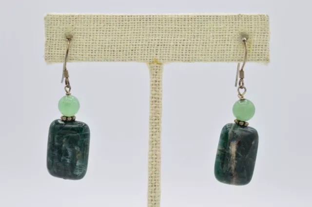 Vintage Statement Earrings Dangle Faux Jade Beaded Green Stone Marble 80s 9L