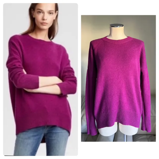 THEORY Karenia F 100% Cashmere Oversized Sweater Relaxed Pullover Berry Sz 0 XS