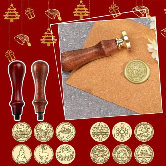 Christmas Wax Seal Stamp Head With Wooden Handle Retro Santa Claus Brass Sealing