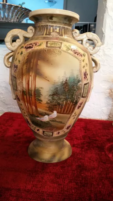 Antique Nippon Beaded Urn, Moriage, Hand painted, 15.5" by 10.5"