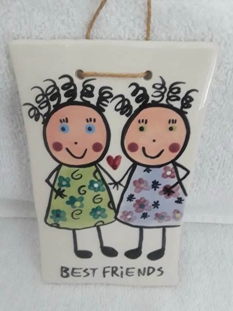 Way Kool Kids Best Friends Ceramic Handpainted Hanging wall Tile Gift Bev Graham