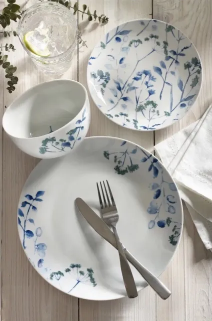 BNIB Next Blue Floral ISA 12pc Dinner Set Porcelain Plates Luxe Dining Tableware