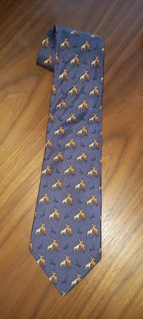 Cravate 100% Soie TIE RACK « BEAUFORT » — Motif Petit Cochon Rose, Bleu, Portée Une Fois