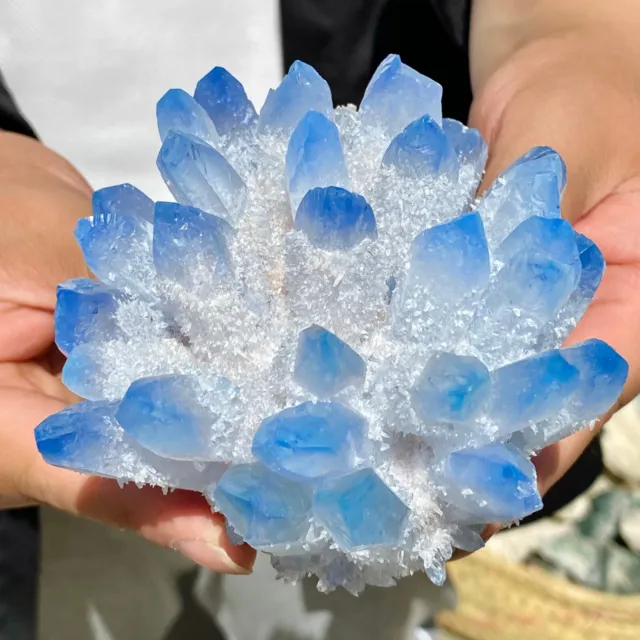1.41LB New Find sky blue Phantom Quartz Crystal Cluster Mineral Specimen Healing